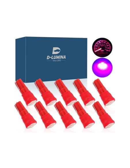 10 Lampadine Led T5 12V W1,2W Colore Rosa Pink Con 1 Smd 5050 Luci Cruscotto Auto e Moto