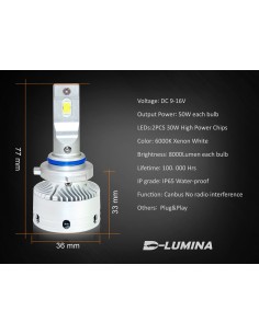 Kit Full Led HB3 9005 12V 50W 8000 Lumen Canbus All In One IP65 Dissipazione a Ventola 2