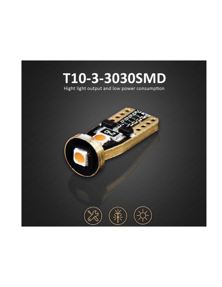 10 Lampada Led T10 W5W Canbus 12V 3 SMD 3030 Ambra Arancione + Leva Rimozione Antigraffio