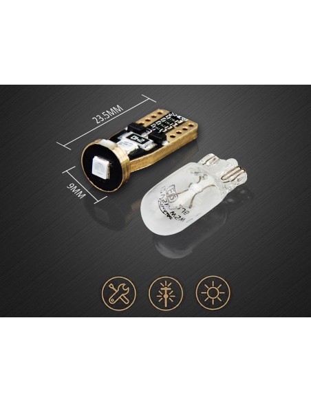 10 Lampada Led T10 W5W Canbus 12V 3 SMD 3030 Rosso + Leva Rimozione Antigraffio
