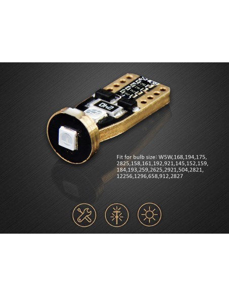 10 Lampada Led T10 W5W Canbus 12V 3 SMD 3030 Rosso + Leva Rimozione Antigraffio