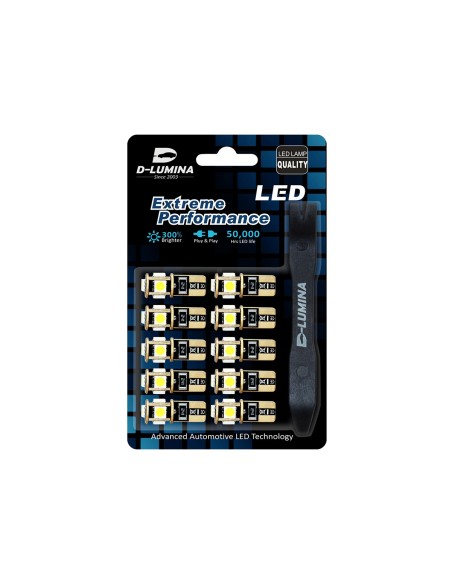 10 Lampada Led T10 W5W Canbus 12V 5 SMD 5050 Bianco Freddo 6000K + Leva Rimozione Antigraffio