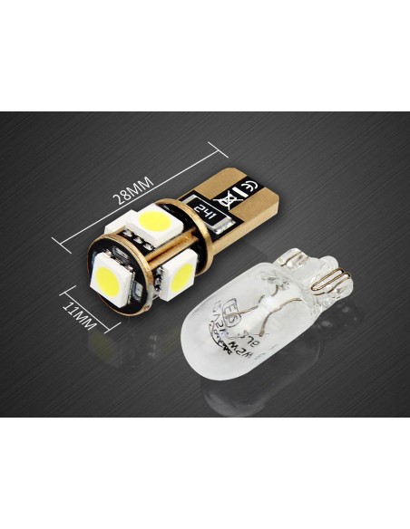 10 Lampada Led T10 W5W Canbus 12V 5 SMD 5050 Bianco Freddo 6000K + Leva Rimozione Antigraffio