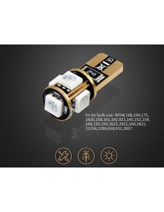 10 Lampada Led T10 W5W Canbus 12V 5 SMD 5050 Rosso + Leva Rimozione Antigraffio 2