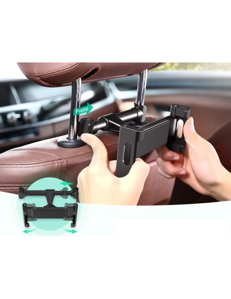 Porta Celluare Poggiatesta Auto Supporto Smartphone Tablet Da 5~9" Nero Rotazione di 360 Gradi Per Sedile Posteriore