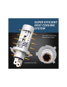 Lampada Led H4 Moto 12V 20W IP65 Bianco 6000K 2000/2000LM 360 Gradi Canbus Slim Con Ventola In Testa 2