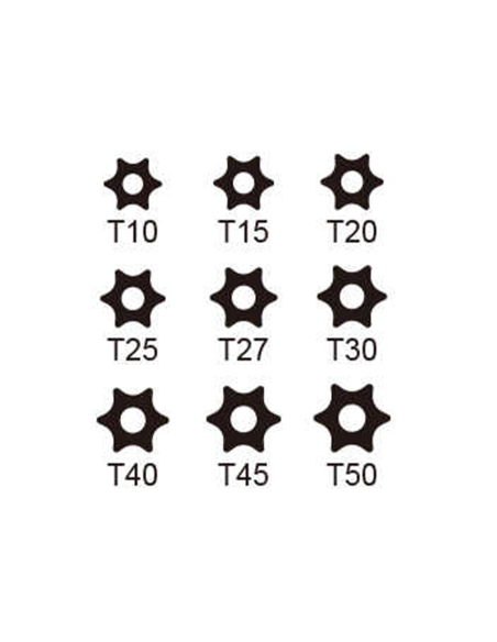 9 Chiavi Torx a Brugola T10-T50 Taglio Piccolo Lunghezza Da 56mm Fino 132mm