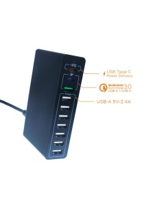 Alimentatore Caricabatterie USB da Muro 65W 2 USB Type C PD 1 USB QC3,0 7 USB Smart 2