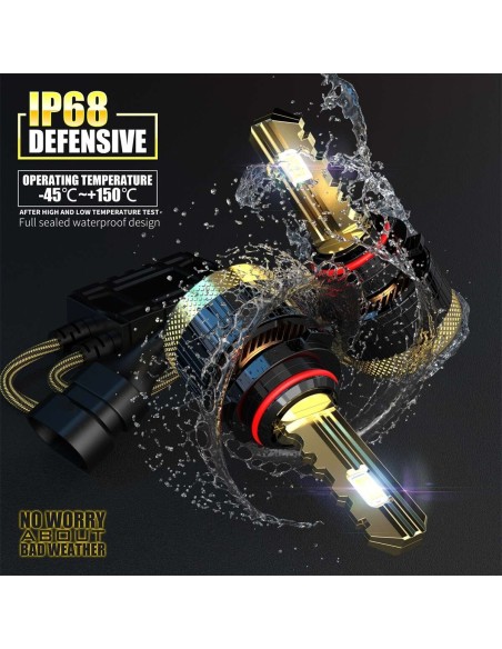 Kit Full Led Golden Key HB3 9005 HB4 9006 H10 120W 12000 Lumen 12V 6500K IP68 4 Volte Piu Luminoso