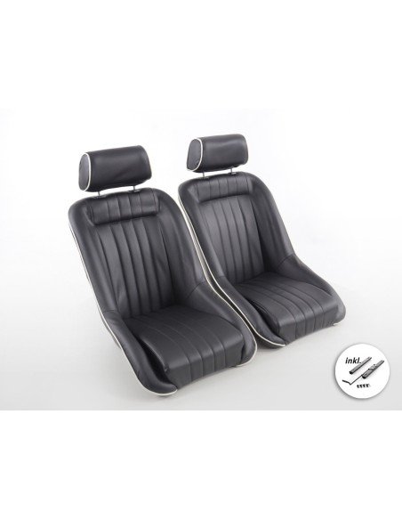 FK Oldtimersitze Sedili avvolgenti per auto in stile retrò nero / bianco