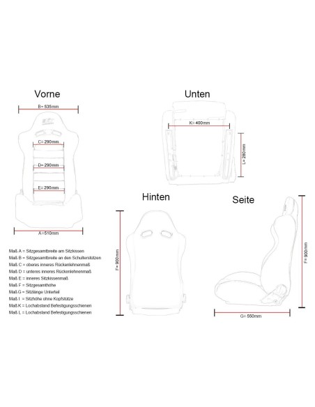 FK sedili sportivi set di sedili semiguscio per auto in finta pelle Frankfurt nera / arancione
