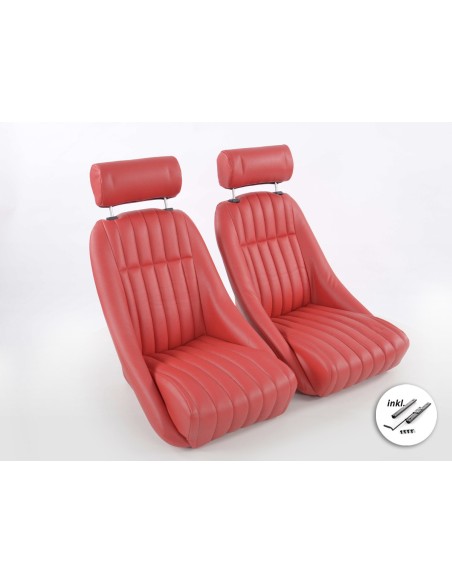 FK Oldtimersitze Sedili avvolgenti per auto Set Classic 2 in finta pelle rossa con poggiatesta