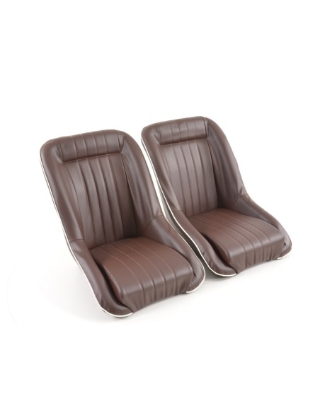 FK Oldtimersitze Sedili avvolgenti per auto in stile retrò, marrone scuro / bianco