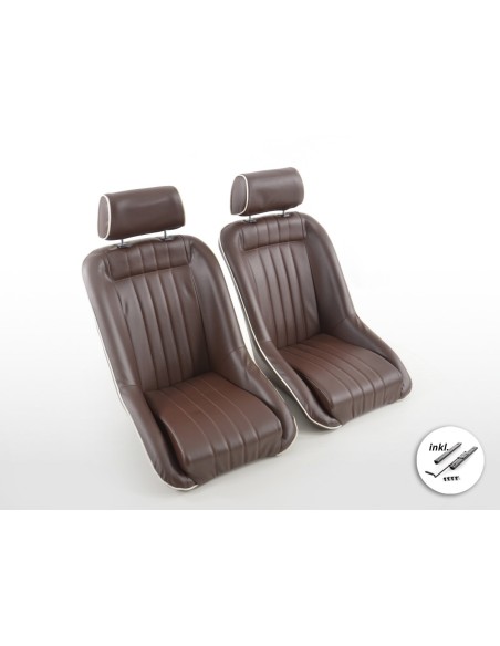 FK Oldtimersitze Sedili avvolgenti per auto in stile retrò, marrone scuro / bianco