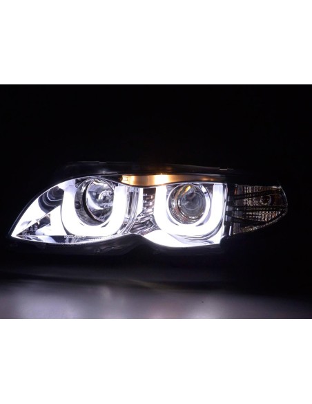 Faro Daylight LED DRL look BMW Serie 3 E46 Limo / Touring 02-05 cromato per guida a destra