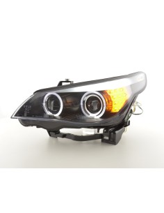 Set fari Xenon Angel Eyes LED BMW Serie 5 E60 / E61 05-08 nero per guida a destra 2