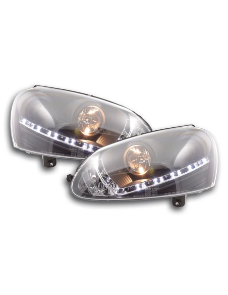 Faro Daylight LED DRL look VW Golf 5 tipo 1K 03-08 nero per guida a destra