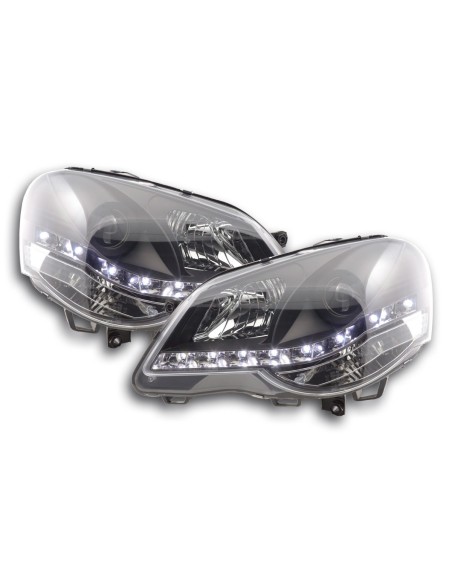 Faro Daylight LED DRL look VW Polo tipo 9N3 05-09 nero per guida a destra