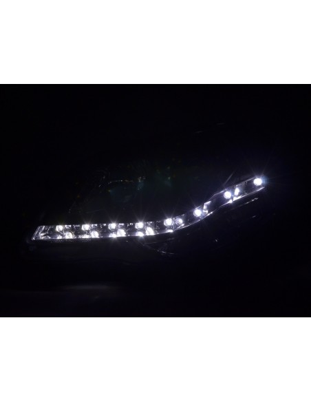 Faro Daylight LED DRL look VW Polo tipo 9N3 05-09 nero per guida a destra