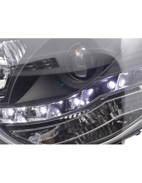 Faro Daylight LED DRL look VW Polo tipo 9N3 05-09 nero per guida a destra