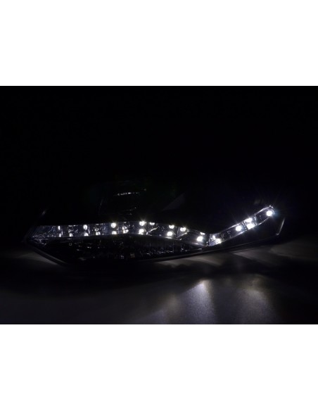 Faro Daylight LED DRL look VW Polo tipo 6R 2010- nero per guida a destra