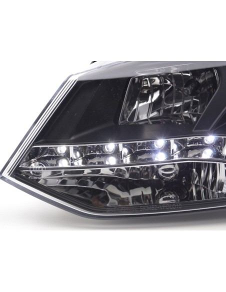 Faro Daylight LED DRL look VW Polo tipo 6R 2010- nero per guida a destra