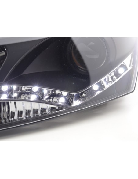 Faro Daylight LED DRL look VW Polo tipo 6R 2010- nero per guida a destra