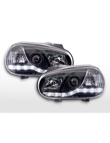 Set di fari Daylight Luci di marcia diurna a LED VW Golf 4 97-03 nere per guida a destra