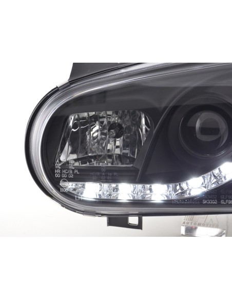 Set di fari Daylight Luci di marcia diurna a LED VW Golf 4 97-03 nere per guida a destra