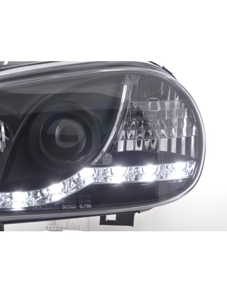 Set di fari Daylight Luci di marcia diurna a LED VW Golf 4 97-03 nere per guida a destra