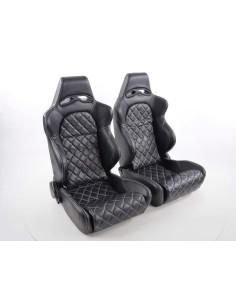 Sedili sportivi FK set sedili semigusci automatici Las Vegas in finta pelle con cuciture nere bianche