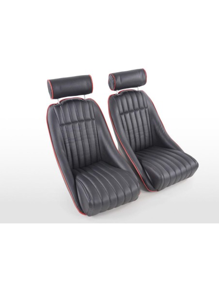 FK Oldtimersitze Sedili avvolgenti per auto Set Montgomery in un look retrò nero / rosso