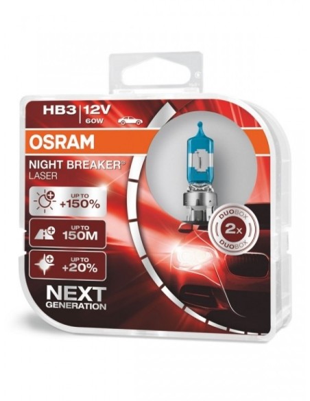 Lampada frontale alogena OSRAM Night Breaker Laser +150% 9005NL-HCB HB3 12V 60 Duo box (2 unità)
