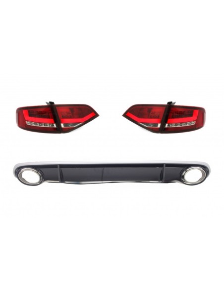 Fanali posteriori a LED con Diffusore posteriore e punte di scarico per AUDI A4 B8 8K Berlina (07-10) Rosso - Chiaro