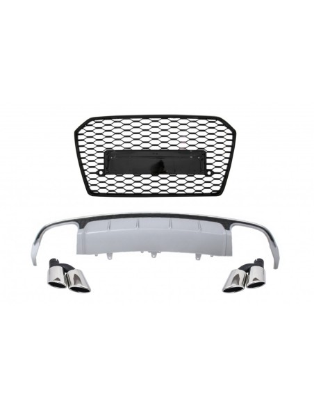 Paraurti posteriore Valance diffusore con scarico e griglia per Audi A6 4G Facelift (15-18) Limousine Avant RS6 Design.