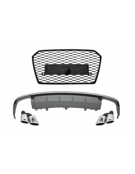 Paraurti posteriore Valance diffusore con scarico e griglia anteriore per Audi A6 4G Facelift (15-18) berlina Limousine.