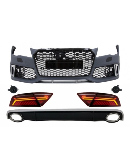 Paraurti anteriore e diffusore posteriore w/ luci posteriori a LED per Audi A7 4G Pre-Facelift (10-14) RS7 Design