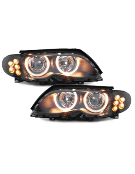 Fanali Anteriori per BMW E46 4D 01-03 _ 2 Cerchi Halo