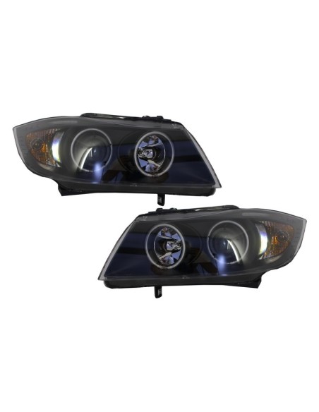 Fari per BMW E90 E91 2 Halo Cerchi Nero (05-08)
