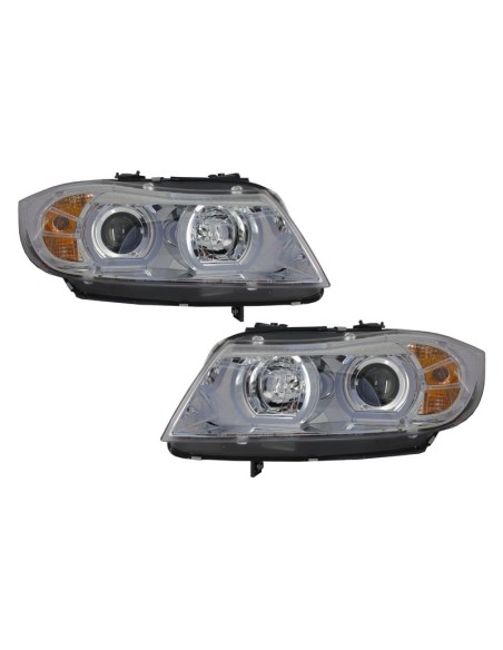 Fari 3D LED Angel Eyes per BMW E90 E91 (03.05-08.08) U-Type Cromo HID