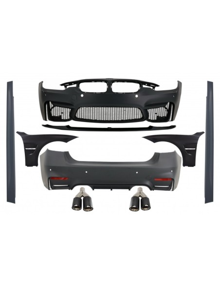 Kit completo per BMW 3 serie F30 (11-19) con doppie punte in carbonio e parafanghi anteriori neri e cofano