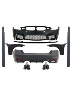 Corredo completo per BMW 3 serie F30 (11-19) con doppie punte in carbonio lucido e parafanghi anteriori neri e cofano