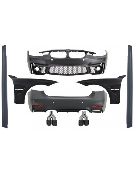 Corredo completo per BMW 3 serie F30 (11-19) con doppie punte Cromate e parafanghi anteriori e cofano del cofano