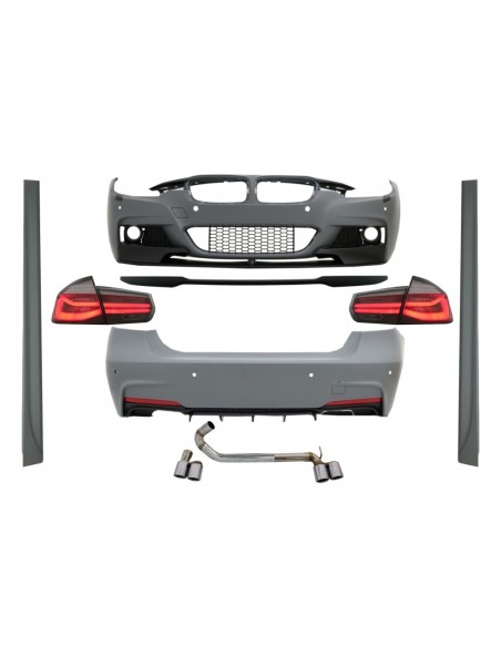 Corredo completo per BMW 3 serie F30 (11-19) con spoiler del tronco e LED luci posteriori dinamico fumo rosso.