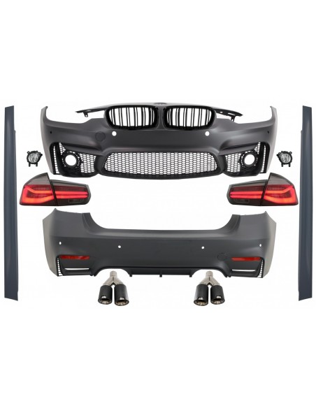 Kit per BMW 3 serie F30 (11-19) con LED luci posteriori sequenziale e scarico carbonio.