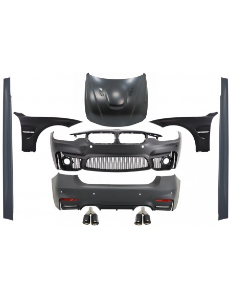 Kit per BMW F30 (11-19) EVO II M3 CS Design con parafanghi anteriori e cofano e suggerimenti di scarico in carbonio