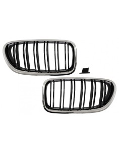 Griglie renali centrali per BMW Serie 5 F10 F11 (10-17) Cornice cromata Piano Nero Doppia Striscia