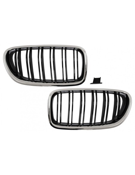 Griglie renali centrali per BMW Serie 5 F10 F11 (10-17) Cornice cromata Piano Nero Doppia Striscia