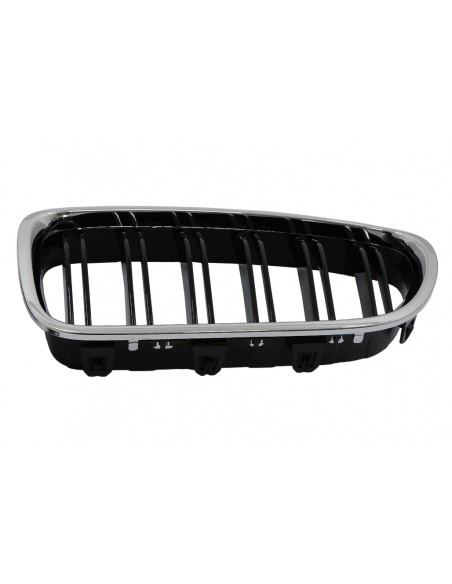 Griglie renali centrali per BMW Serie 5 F10 F11 (10-17) Cornice cromata Piano Nero Doppia Striscia