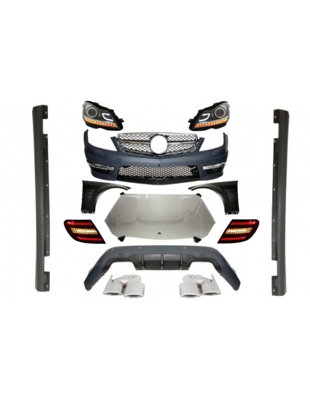 Completa conversione Retrofit Body Kit w/ luci per Mercedes C-Class W4 (07-14) Facelift C63 Design
